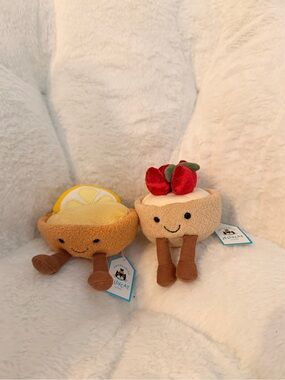 Jellycat Lemon & Strawberry Tart Plush Duo - Cream, Yellow & Red